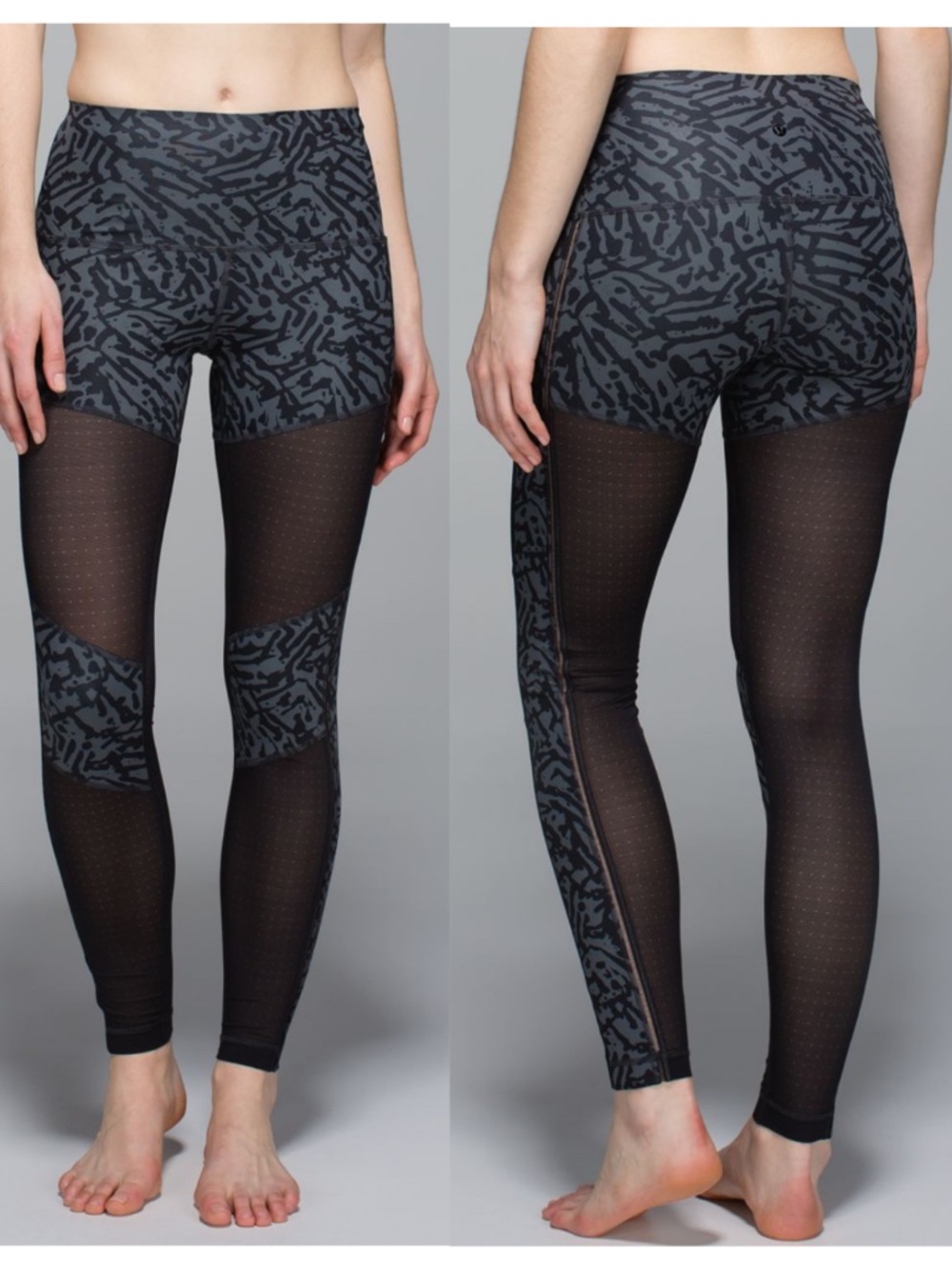 Lululemon Hot To Street Leggings Leopard Mesh High Rise Black Grey S/M